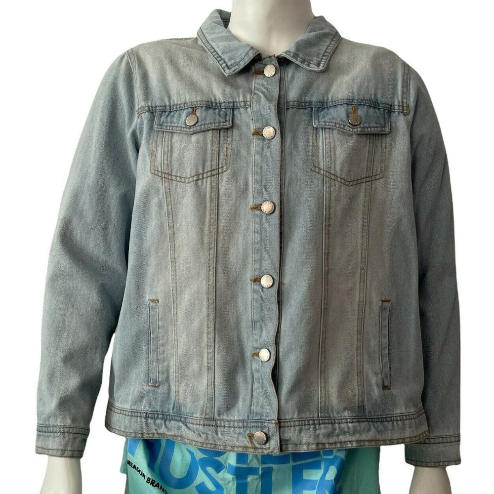 Women’s Denim Jacket Plus Size 3X CI SONO Classic Vintage with Pockets LT Wash